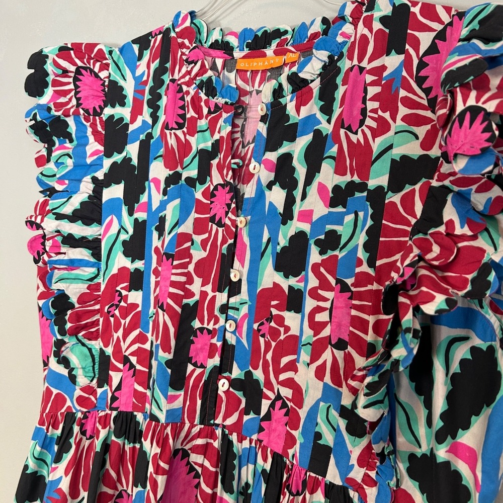 Oliphant size XL maxi dress tiered scalloped ruffle colorful floral cotton boho - Picture 9 of 16